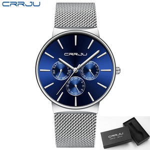 reloj hombre 2019 CRRJU Top Brand Luxury Men Watches Waterproof Ultra Thin Date Wrist Watch Male Mesh Strap Casual Quartz Clock