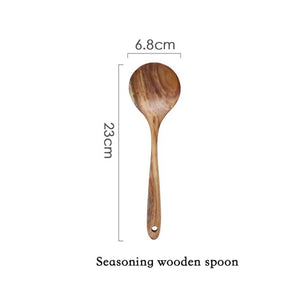 Thailand Teak Natural Wood Tableware Spoon Ladle Turner Long Rice Colander Soup Skimmer Cooking Spoons Scoop Kitchen Tool Set