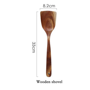 Thailand Teak Natural Wood Tableware Spoon Ladle Turner Long Rice Colander Soup Skimmer Cooking Spoons Scoop Kitchen Tool Set