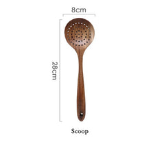 Load image into Gallery viewer, Thailand Teak Natural Wood Tableware Spoon Ladle Turner Long Rice Colander Soup Skimmer Cooking Spoons Scoop Kitchen Tool Set