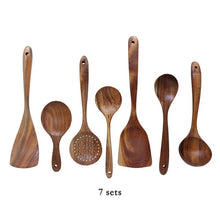 Load image into Gallery viewer, Thailand Teak Natural Wood Tableware Spoon Ladle Turner Long Rice Colander Soup Skimmer Cooking Spoons Scoop Kitchen Tool Set