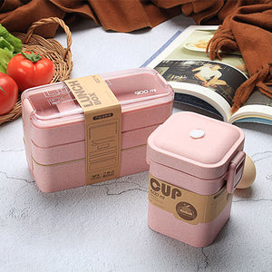 900ml Portable Healthy Material Lunch Box 3 Layer Wheat Straw Bento Boxes Microwave Dinnerware Food Storage Container Foodbox