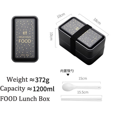 Portable Rectangular Lunch Box Double Plastic Health Material Bento Box 1200ml Microwave Tableware Food Storage Container Lunch