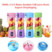 Load image into Gallery viewer, 380ml 2/4/6 Blades Mini Portable Electric Fruit Juicer USB Rechargeable Smoothie Maker Blender Machine Sports Bottle Juicing Cup