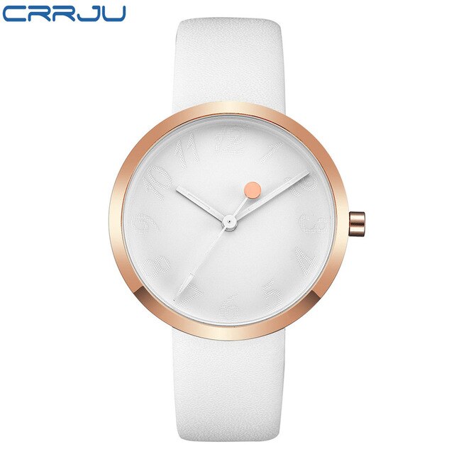 New Arrival CRRJU Leather Strap Quartz Watches Fashion Formal Analog Japan Movement Waterproof Ladies Dress Watch Clock Women