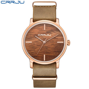 CRRJU Women Fashion Simulation Wooden Color Watches Men Quartz Casual wooden lover's Leather Strap Wristwatch Relogio Masculino