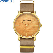 Load image into Gallery viewer, CRRJU Women Fashion Simulation Wooden Color Watches Men Quartz Casual wooden lover&#39;s Leather Strap Wristwatch Relogio Masculino