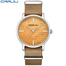 Load image into Gallery viewer, CRRJU Women Fashion Simulation Wooden Color Watches Men Quartz Casual wooden lover&#39;s Leather Strap Wristwatch Relogio Masculino