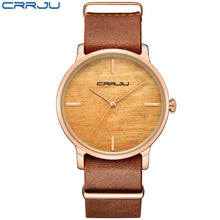 Load image into Gallery viewer, CRRJU Women Fashion Simulation Wooden Color Watches Men Quartz Casual wooden lover&#39;s Leather Strap Wristwatch Relogio Masculino