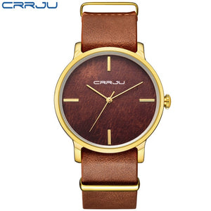 CRRJU Women Fashion Simulation Wooden Color Watches Men Quartz Casual wooden lover's Leather Strap Wristwatch Relogio Masculino