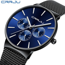 Load image into Gallery viewer, reloj hombre 2019 CRRJU Top Brand Luxury Men Watches Waterproof Ultra Thin Date Wrist Watch Male Mesh Strap Casual Quartz Clock