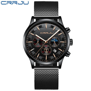 CRRJU Mens Watches Top Brand Luxury Sport Quartz All Steel Male Clock Military Camping Waterproof Chronograph Relogio Masculino