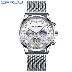 CRRJU Mens Watches Top Brand Luxury Sport Quartz All Steel Male Clock Military Camping Waterproof Chronograph Relogio Masculino