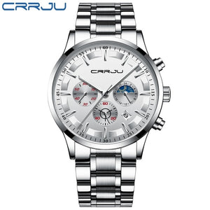 CRRJU Mens Watches Top Brand Luxury Sport Quartz All Steel Male Clock Military Camping Waterproof Chronograph Relogio Masculino